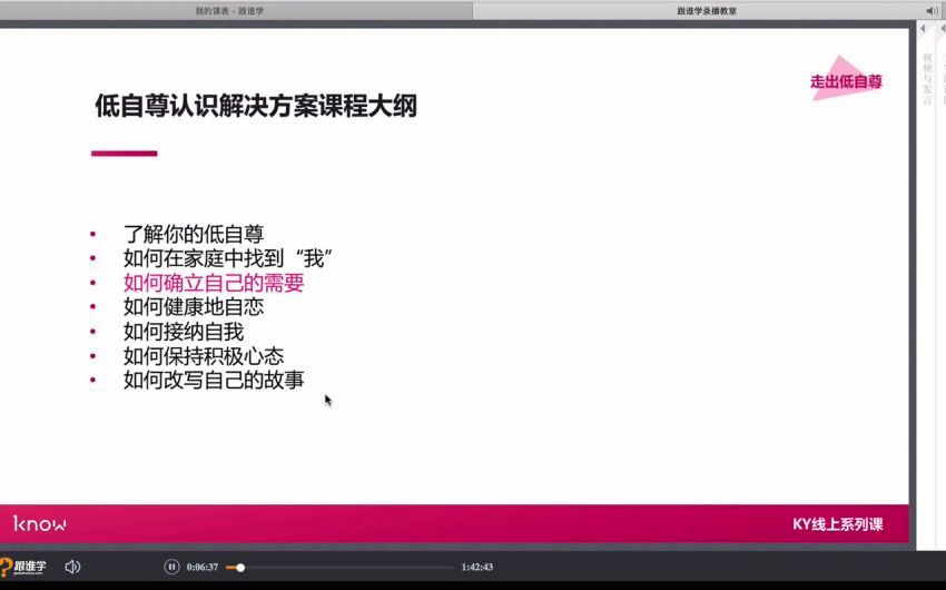 7周走出低自尊：如何做到健康地自恋网络课程7讲 视频录像